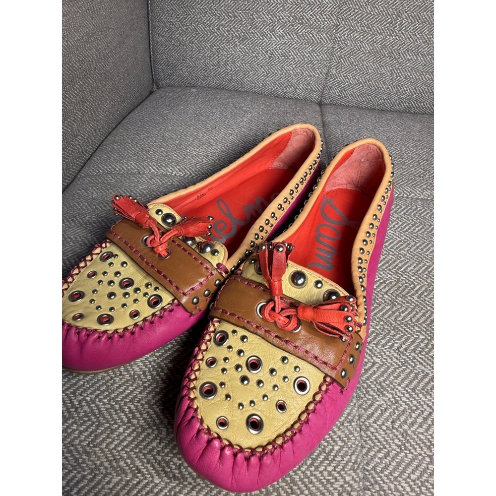 Sam Edelman Aurora Pink Tan Studded Leather Tassel‎ Loafers Moccasins Flats 8.5M - Picture 4 of 14